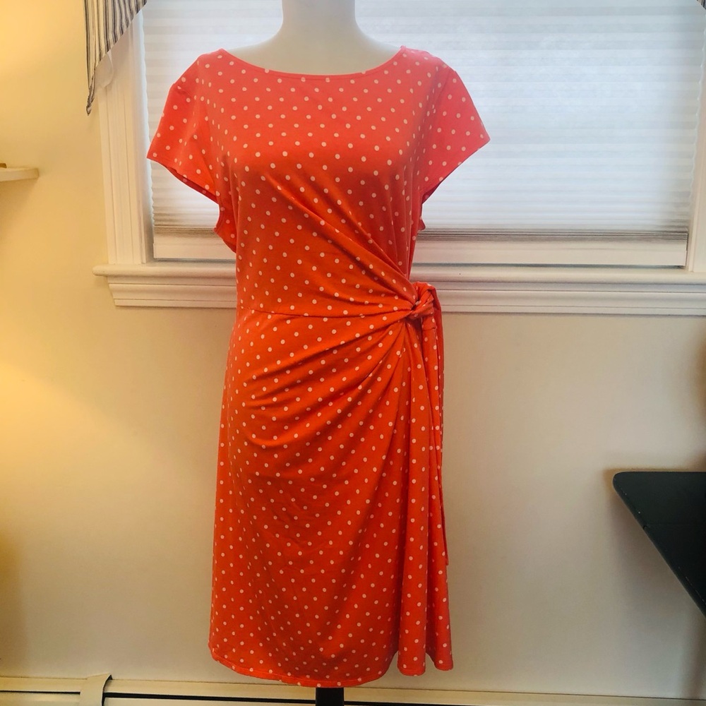 NWT Land’s End Summer Faux Wrap Dress Peach Polka Dot Tencel size XLP